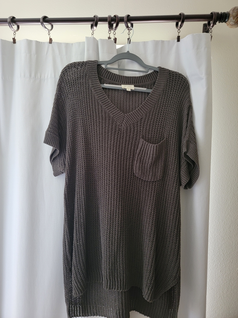 BiBi Oversized V-Neck Chunky Knit Sweater - Dark Brown